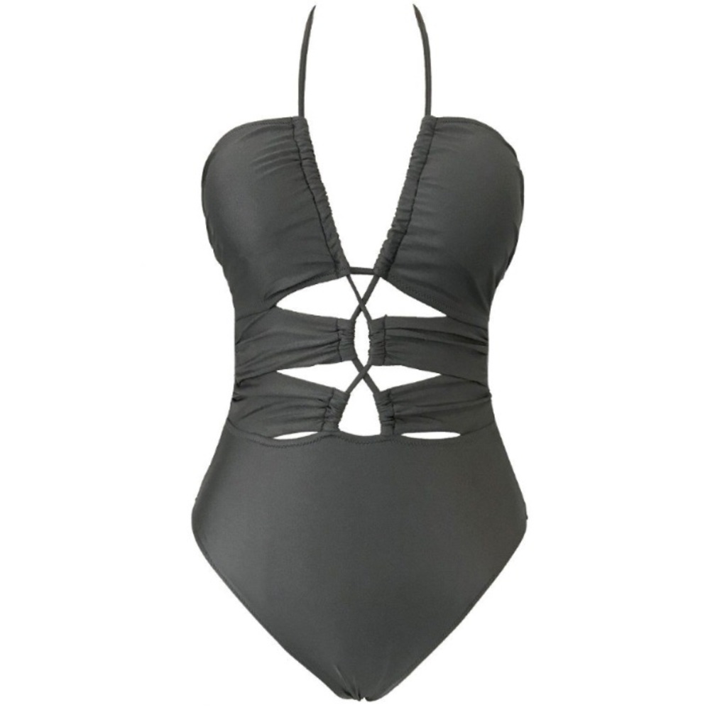 Gun metal silver cross cross swim suit